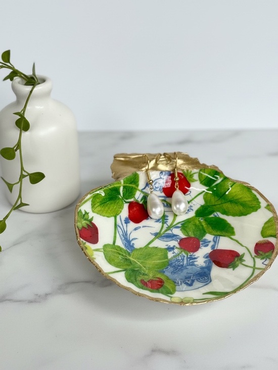 Handmade Other - Chinoiserie Shell Trinket Dish | Blue White Botanical Decor | Ring Holder